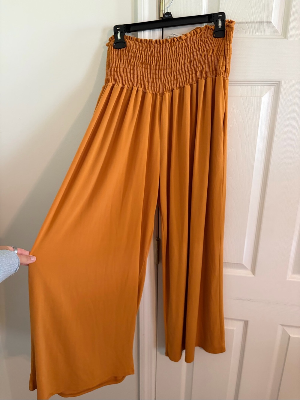 Three Bird Nest Smocked-Waist Wide Leg Pants in Rust Orange